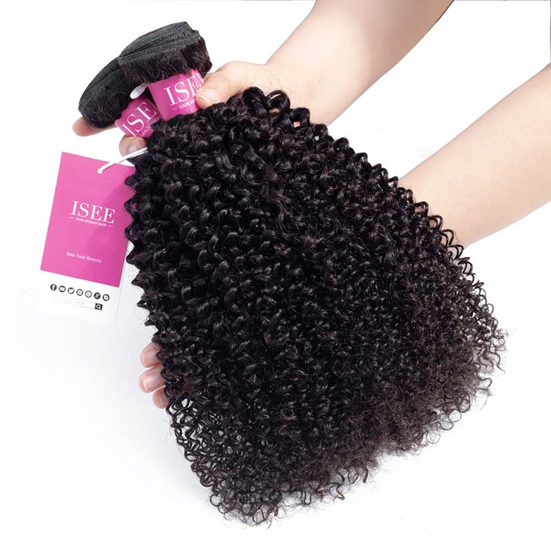 ISEE Hair 9A Grade Mongolian Kinky Curly Hair Extension Virgin Human Hair Weaving 3 Bundles Kinky Curly Virgin Hair 100% Human Hair Weaves Extension Mongolian Virgin Hair (10 12 14inches) - Image 2